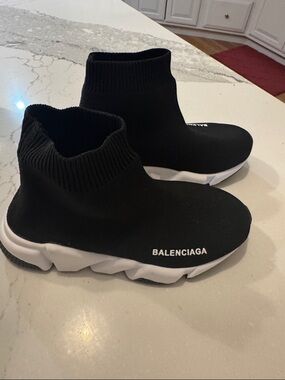 Balenciaga Black and White Sock Runner Sneakers